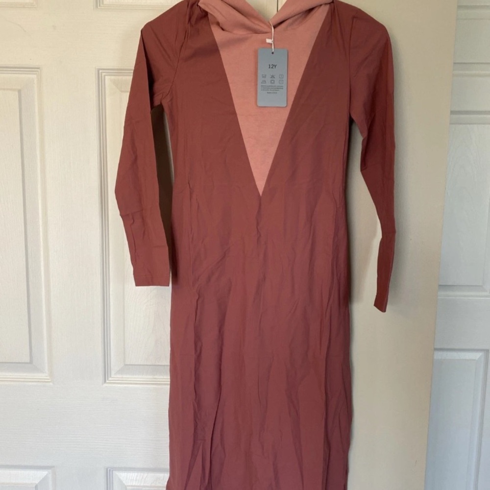 Tiny Sugar, Youth Size 12Y, Pink Long Hooded Dress, NWT